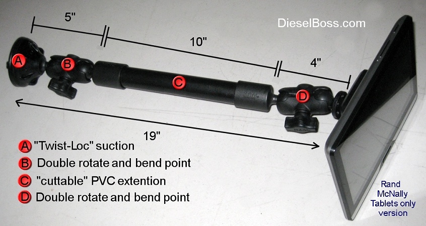 Truck & RV dash mount or windshield bracket for tablet, iPad, Android  phone, & Rand Mcnally GPS tablets