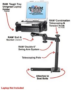 Laptop desk for Dodge shown with Panasonic laptop