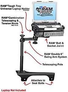 Car and truck vehicle laptop stand shown with Panasonic computer